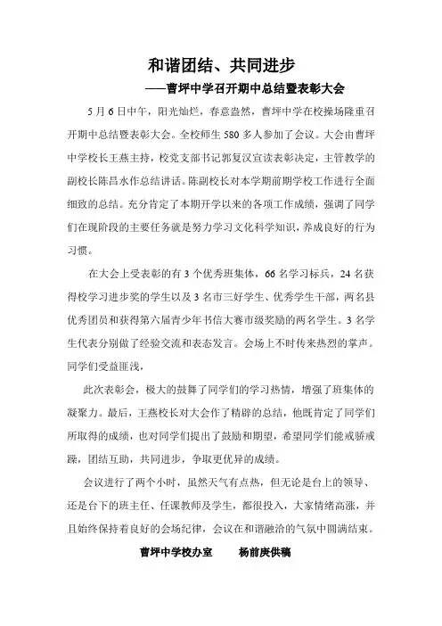 期中总结表彰简讯