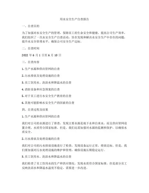 用水安全生产自查报告