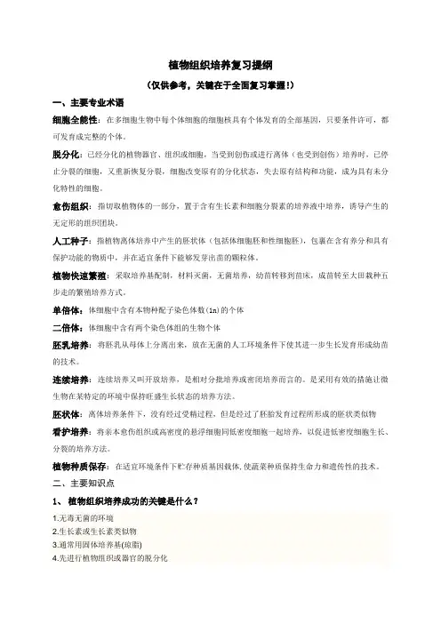 植物组织培养复习提纲有答案