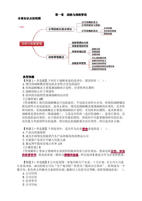 (精品)注册会计师考试章节知识点汇总小结(附习题及答案解析)第一章 战略与战略管理
