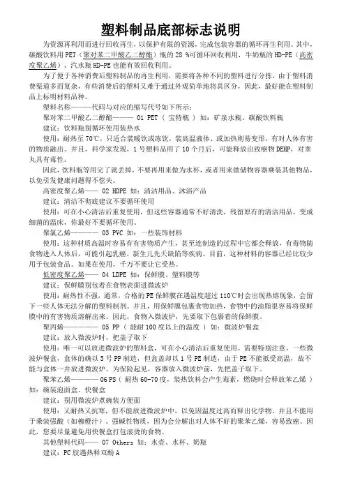 塑料制品底部标志说明