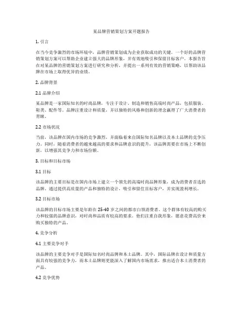 某品牌营销策划方案开题报告