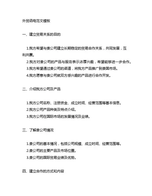 外贸函电范文模板建立贸易关系
