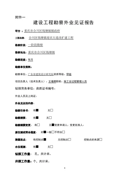 地勘报告外业见证书(建文)