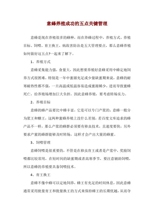 意蜂养殖成功的五点关键管理