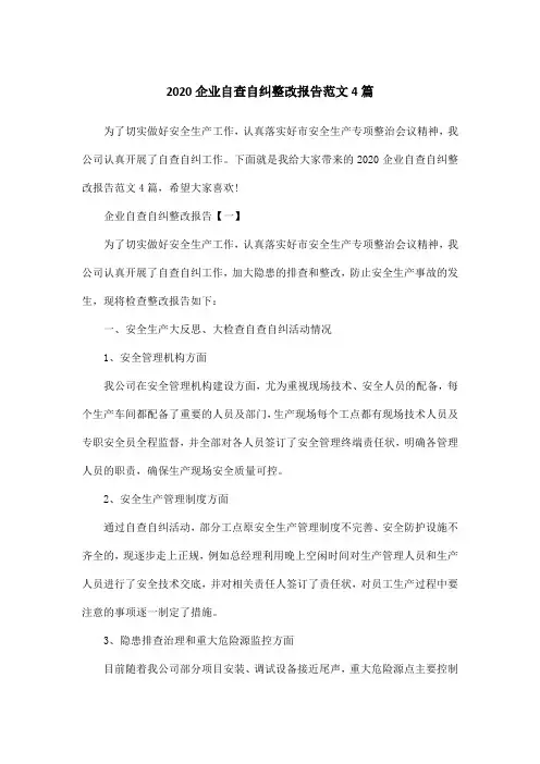 2020企业自查自纠整改报告范文4篇