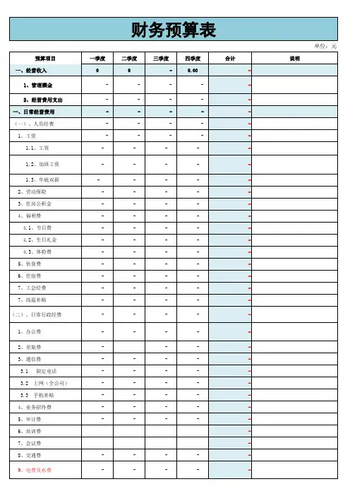 公司财务预算表excel模板
