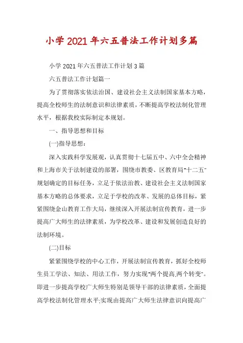 小学2021年六五普法工作计划多篇
