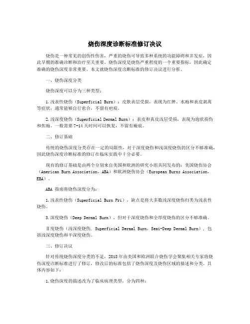 烧伤深度诊断标准修订决议