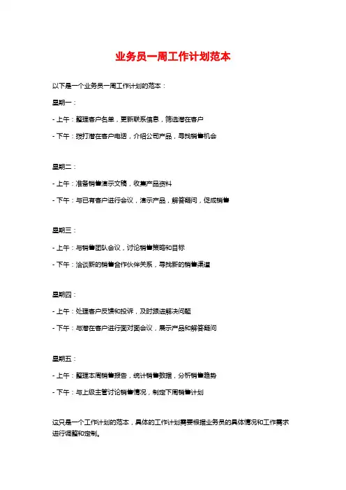 业务员一周工作计划范本
