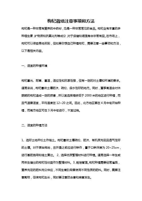 枸杞栽培注意事项和方法