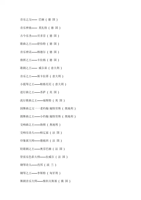 世界著名音乐家及代表作