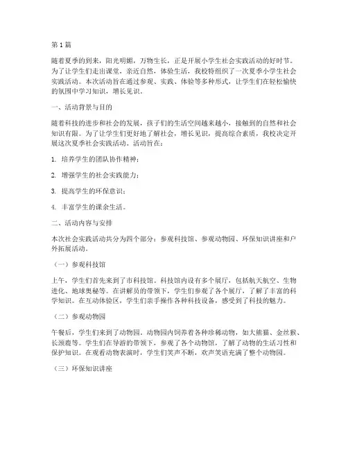 夏季小学生社会实践活动(3篇)