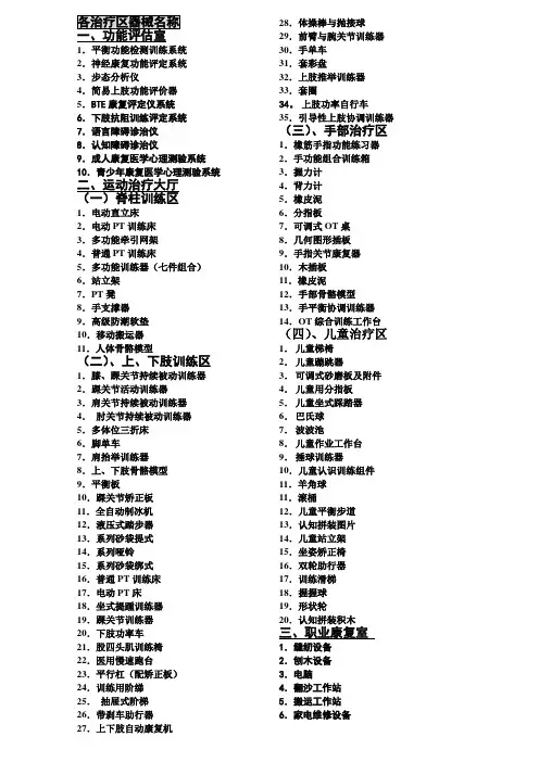 康复大楼各治疗区设备