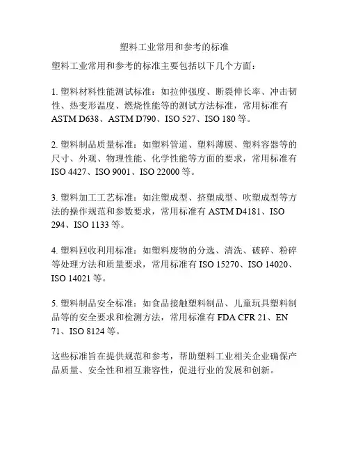 塑料工业常用和参考的标准