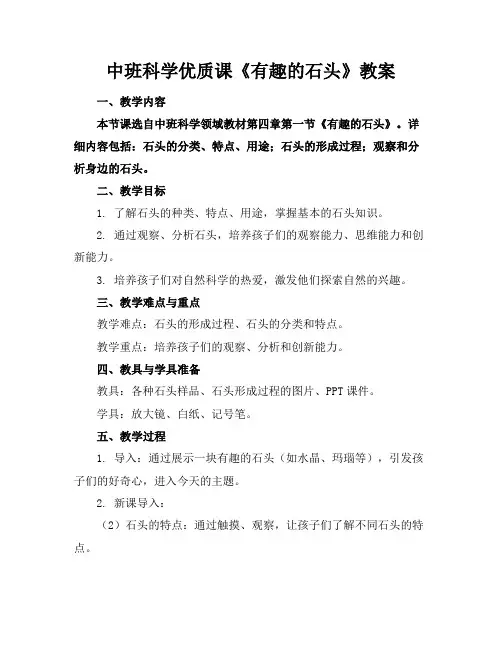 中班科学优质课《有趣的石头》教案