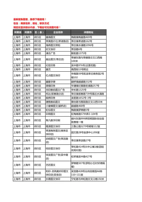 新版上海市上海市闵行区打印企业公司商家户名录单联系方式地址大全241家