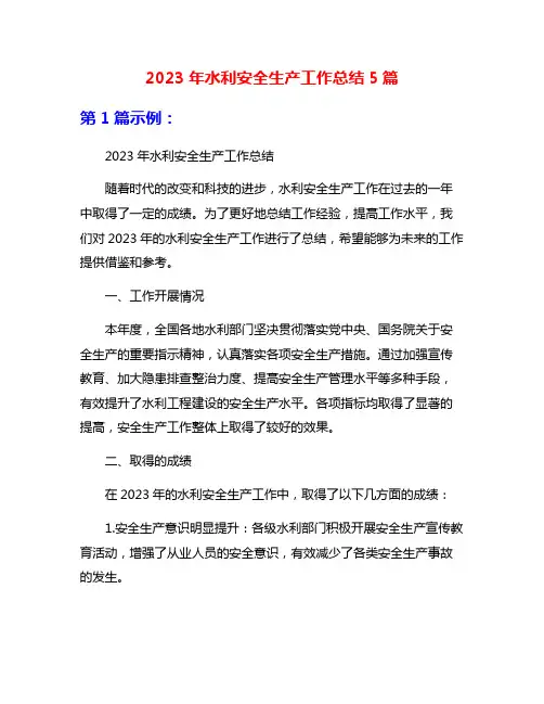 2023年水利安全生产工作总结5篇