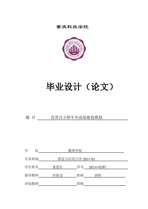 直背式小轿车外流场数值模拟