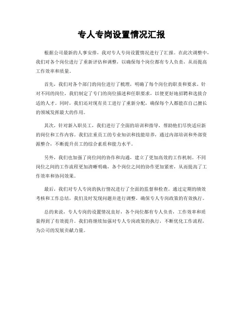 专人专岗设置情况汇报