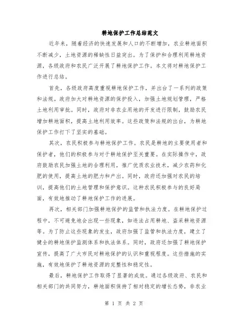 耕地保护工作总结范文