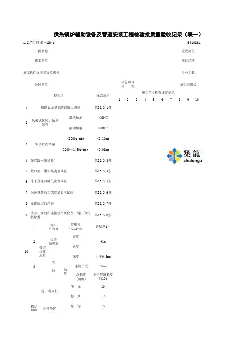 1-2-7给排水-26-1_供热锅炉辅助设备及管道安装工程检验批质量验收记录(表一)