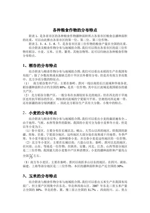 各种粮食作物的分布特点