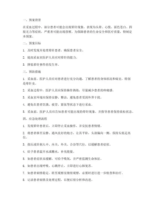 采血室晕针应急预案
