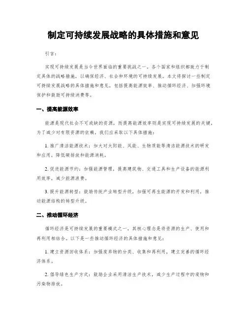 制定可持续发展战略的具体措施和意见