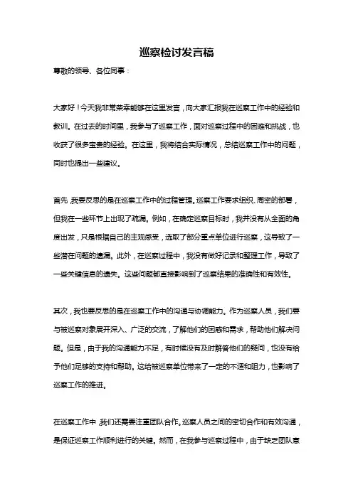巡察检讨发言稿
