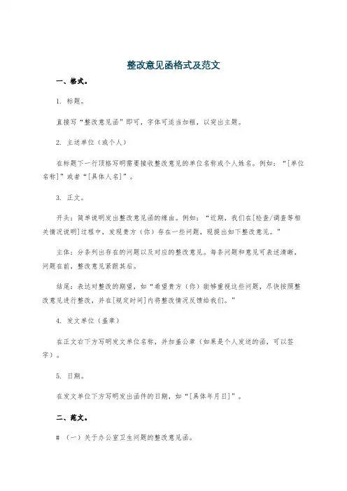整改意见函格式及范文