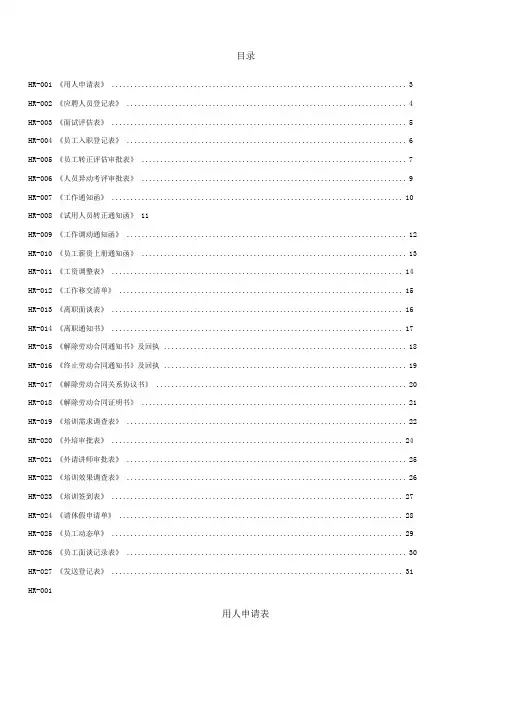 HR常用表格