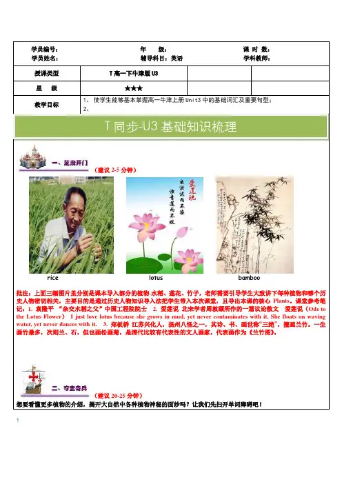 上海牛津版英语高一下册Unit3U3知识点总复习