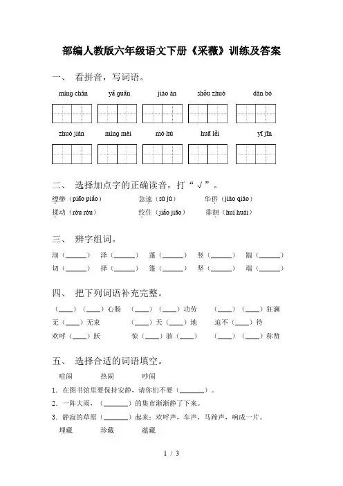 部编人教版六年级语文下册《采薇》训练及答案