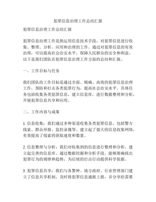 犯罪信息治理工作总结汇报