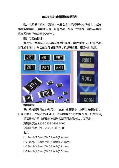 0603贴片电阻阻值对照表