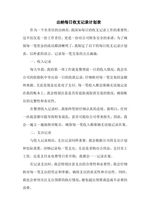 出纳每日收支记录计划表