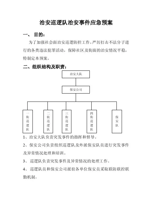 【最新公文】治安巡逻队治安事件应急预案