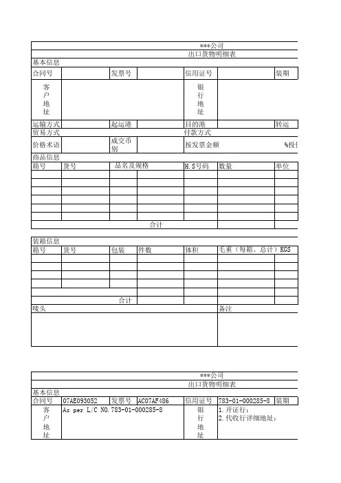 出口货物明细表
