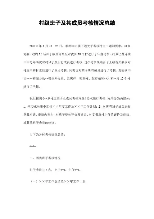 村级班子及其成员考核情况总结精选