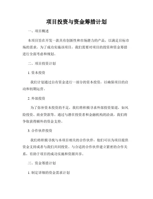 项目投资与资金筹措计划
