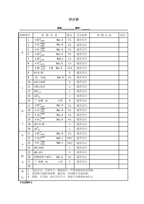 车工技能竞赛评分表