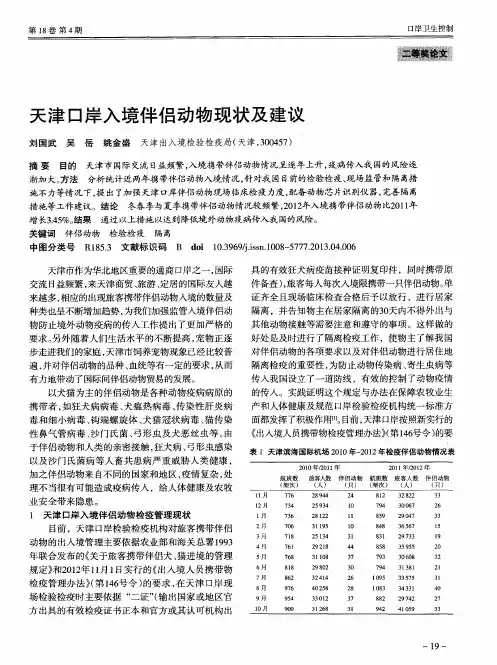 天津口岸入境伴侣动物现状及建议