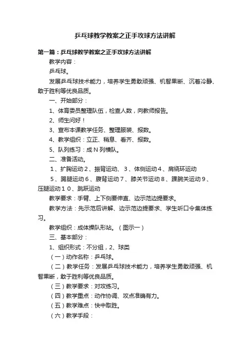 乒乓球教学教案之正手攻球方法讲解