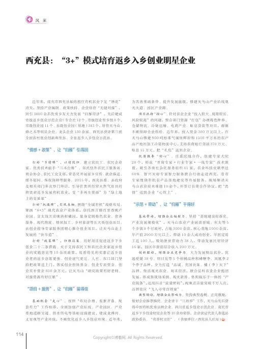 西充县：“3+”模式培育返乡入乡创业明星企业