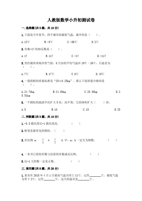 人教版数学小升初测试卷含完整答案(精选题)