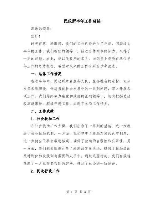 民政所半年工作总结