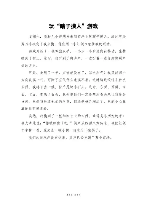玩“瞎子摸人”游戏_三年级作文