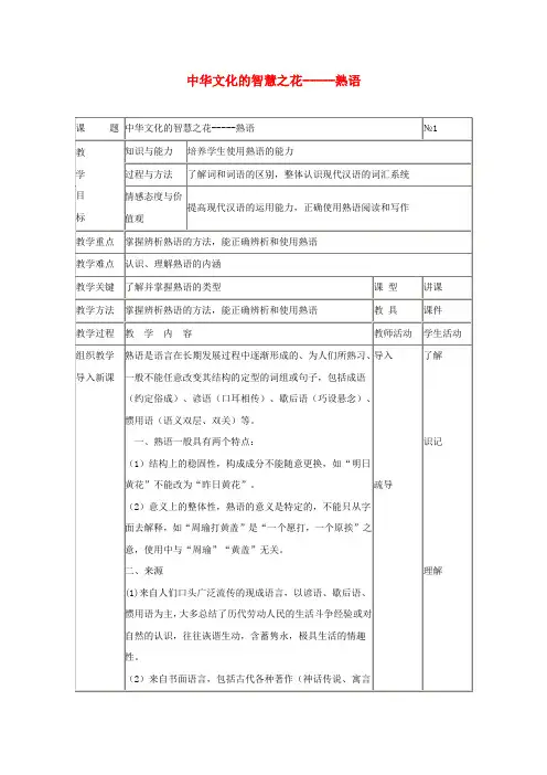 高中语文 4.4中华文化的智慧之花—熟语教案 新人教版选修语言文字应用