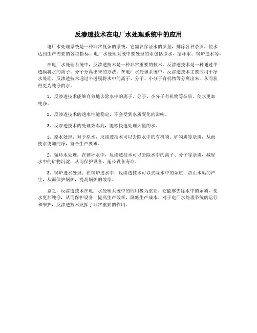 反渗透技术在电厂水处理系统中的应用